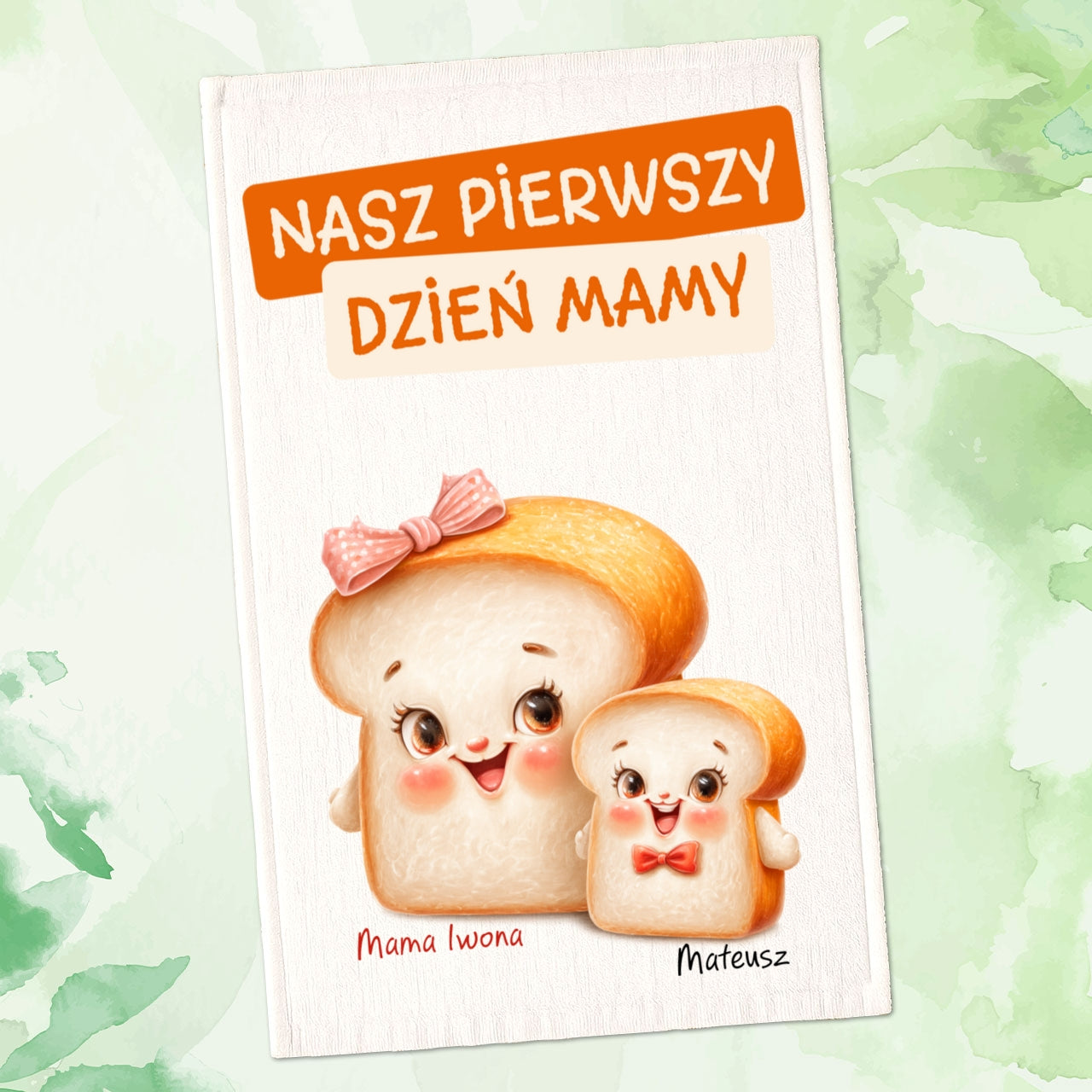 Ręcznik „Nasze Pierwsze Święto Matki” – Spersonalizowany Prezent z Imionami Mamy i Dziecka