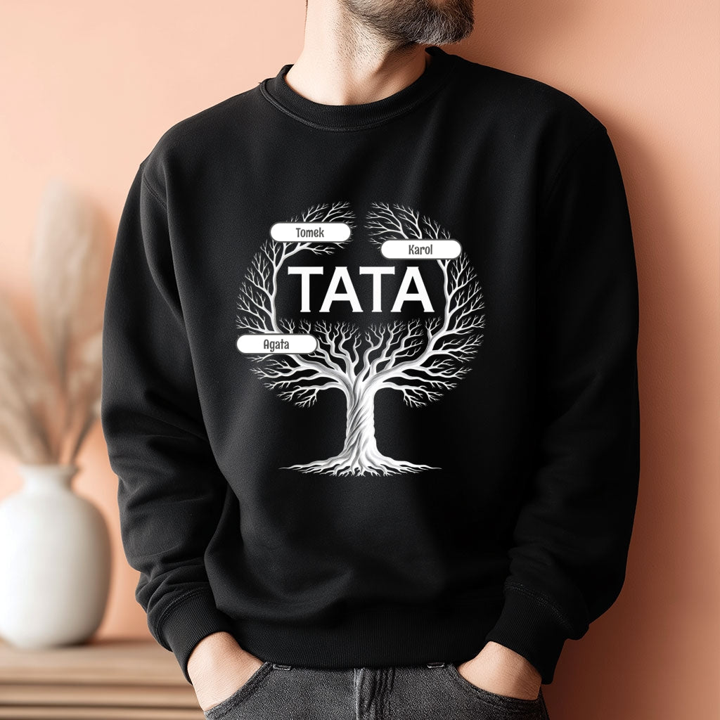 Bluza Czarna: Tata – Drzewo Rodziny – Personalizowana z Imionami Dzieci