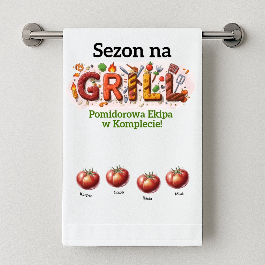Ręcznik Plażowy Sezon na Grilla – Personalizowany z Imionami