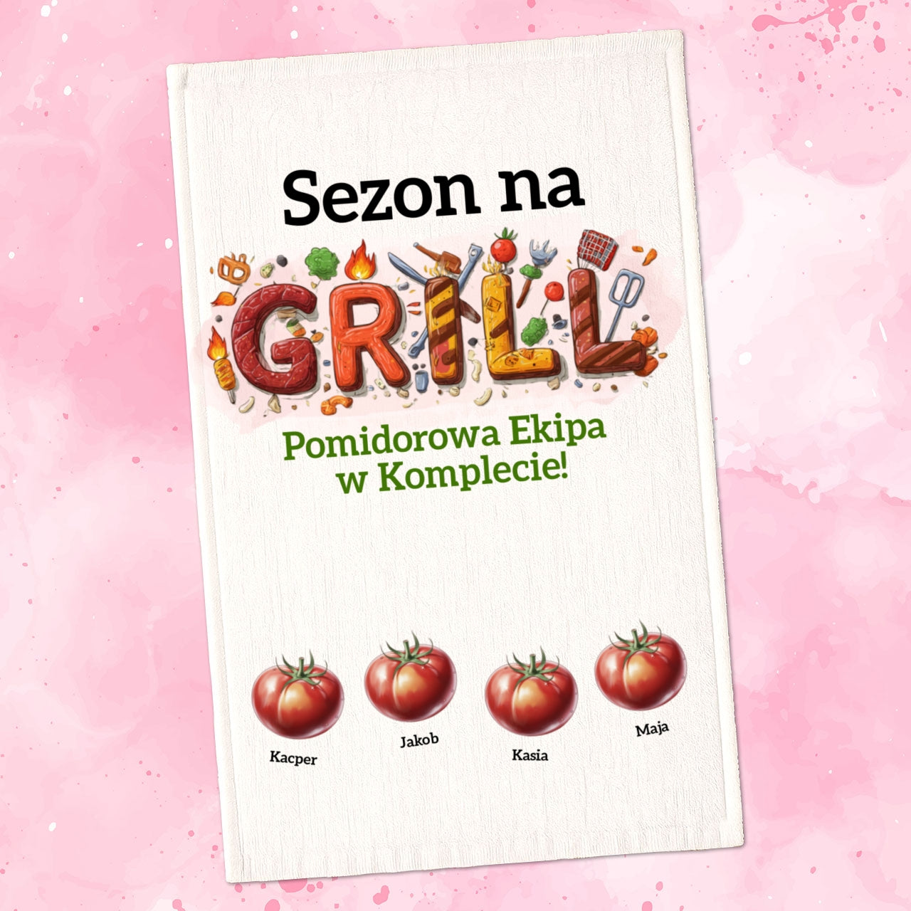Ręcznik Plażowy Sezon na Grilla – Personalizowany z Imionami