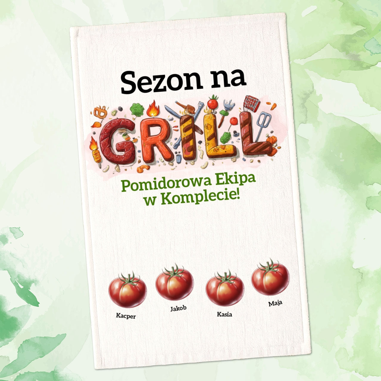 Ręcznik Plażowy Sezon na Grilla – Personalizowany z Imionami