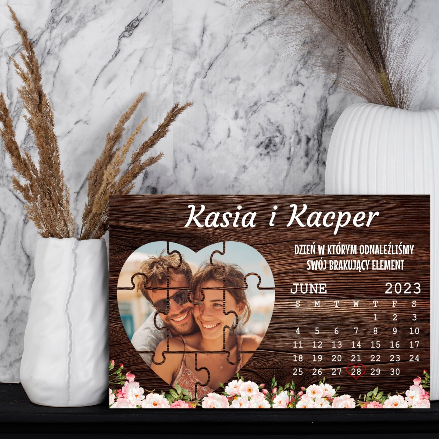 Fotoobraz Brakujący Element z Datą i Imionami – Prezent Dla Pary