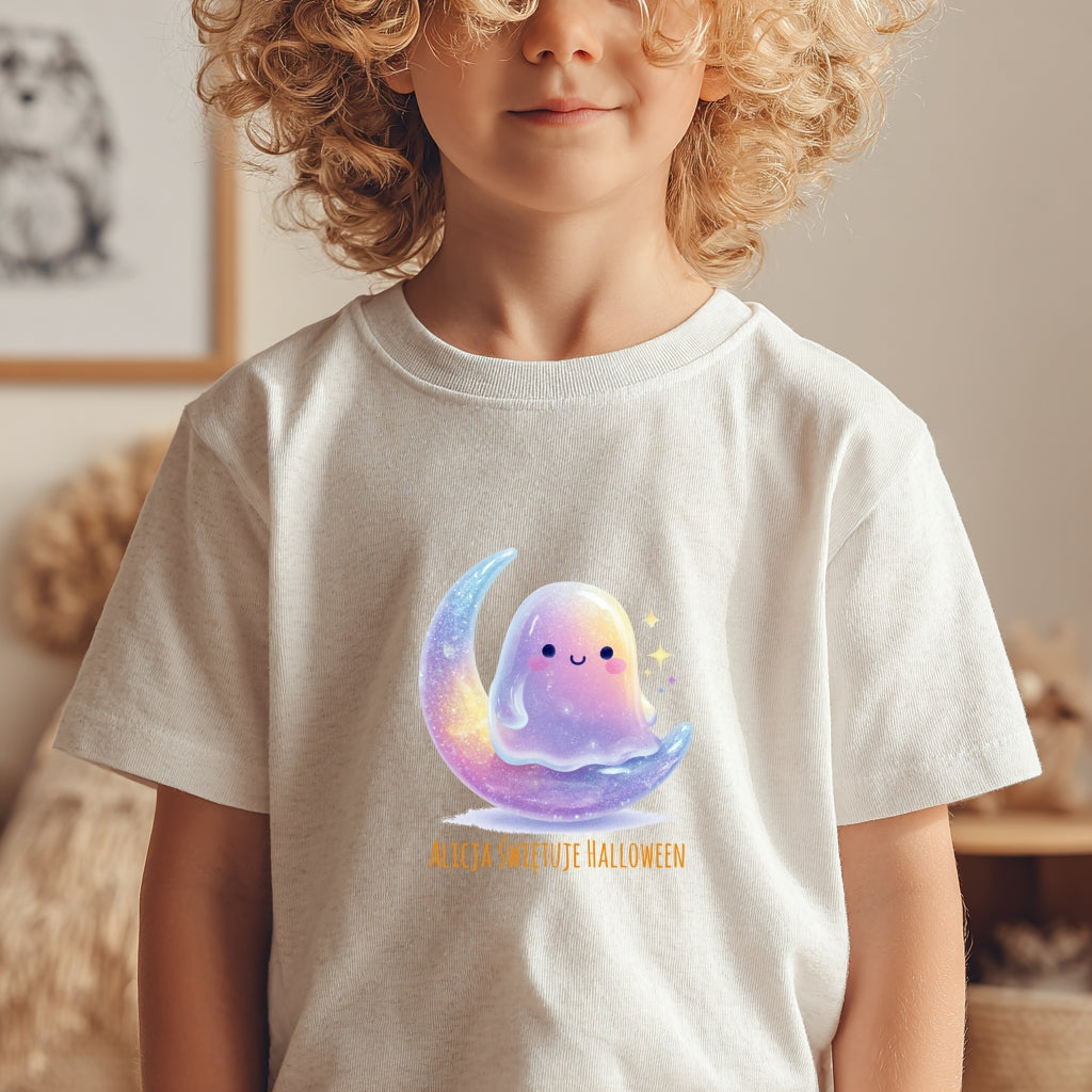 Koszulka Dziecięca z Duszkiem i Księżycem – Personalizowana Koszulka na Halloween