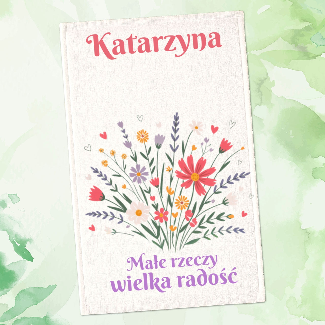Spersonalizowany Ręcznik Plażowy z Twoim Imieniem – Małe Rzeczy, Wielka Radość z Bukietem Kwiatów