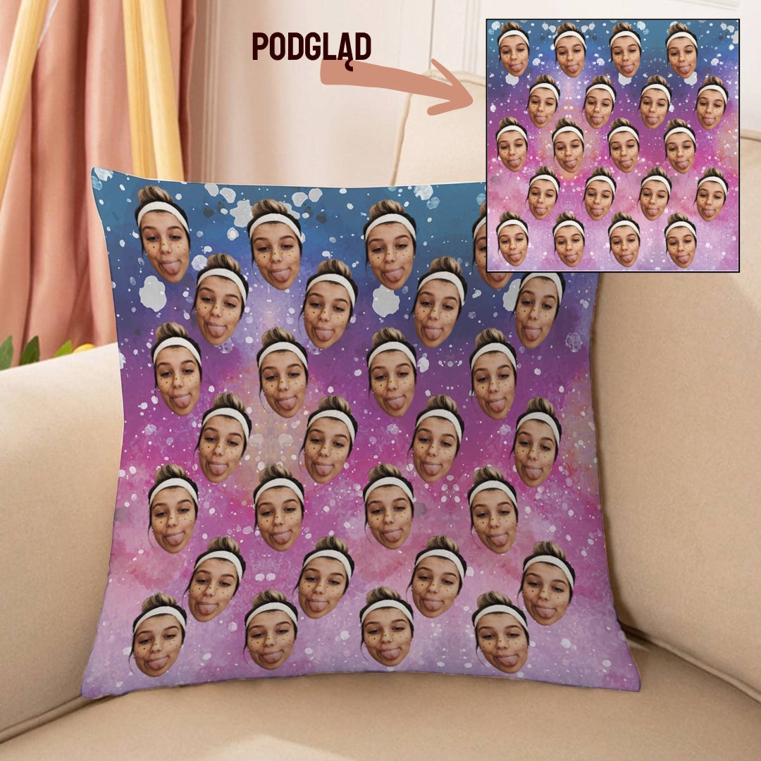 Personalizowana Poduszka z Twoją Twarzą – Artystyczny Styl Galaxy