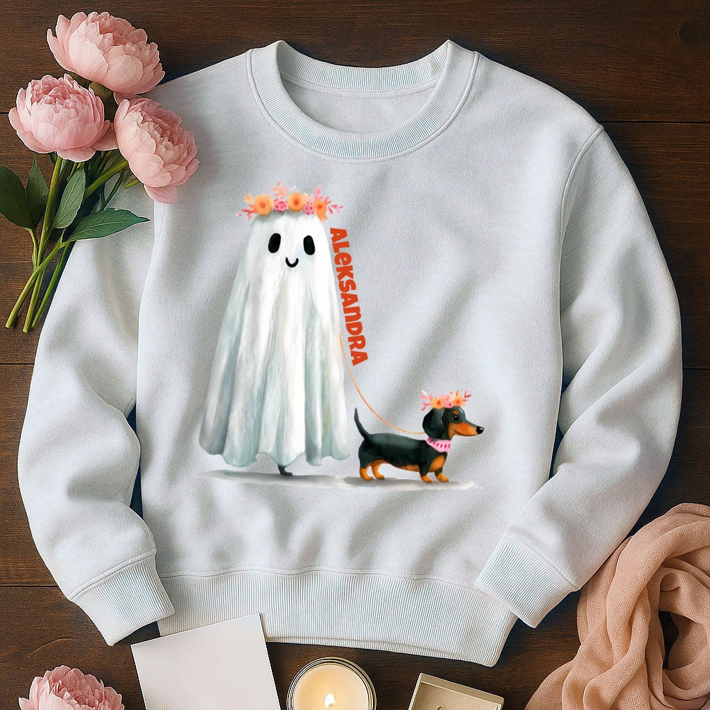 Bluza Unisex „Halloweenowy Spacer” – personalizowana bluza z duszkiem i pieskiem