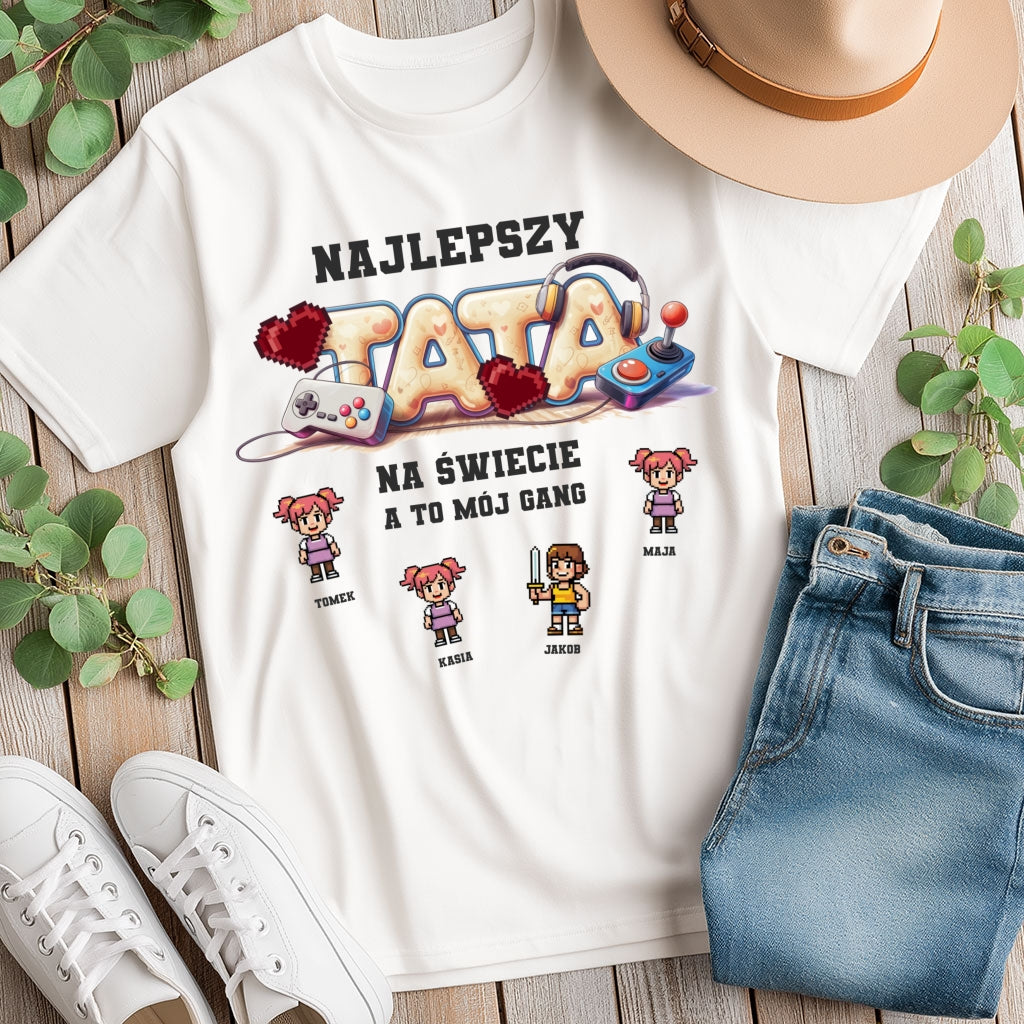 Koszulka: Najlepszy Tata Na Świecie – A To Mój Gang – Personalizowana z Imionami