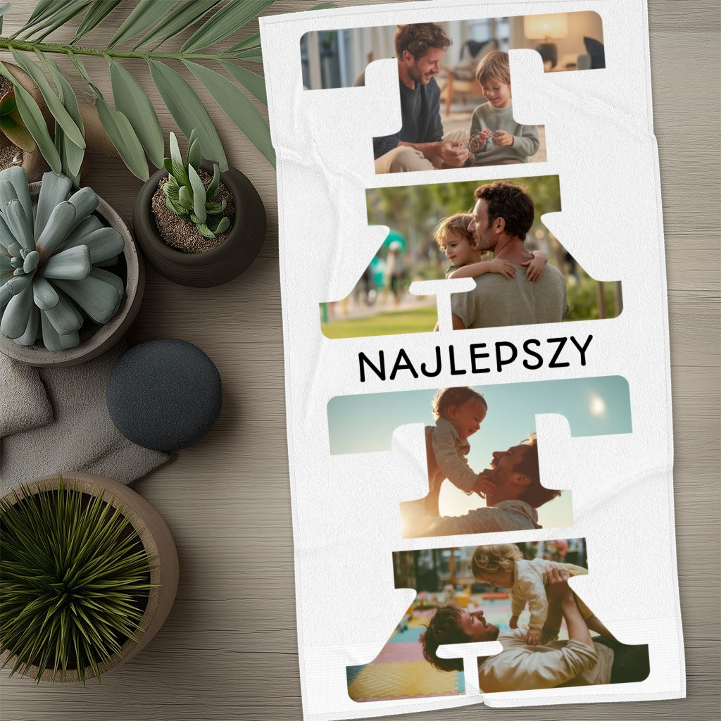 Ręcznik Sportowy z Mikrofibry z Twoimi Zdjęciami – Najlepszy Tata Personalizowany