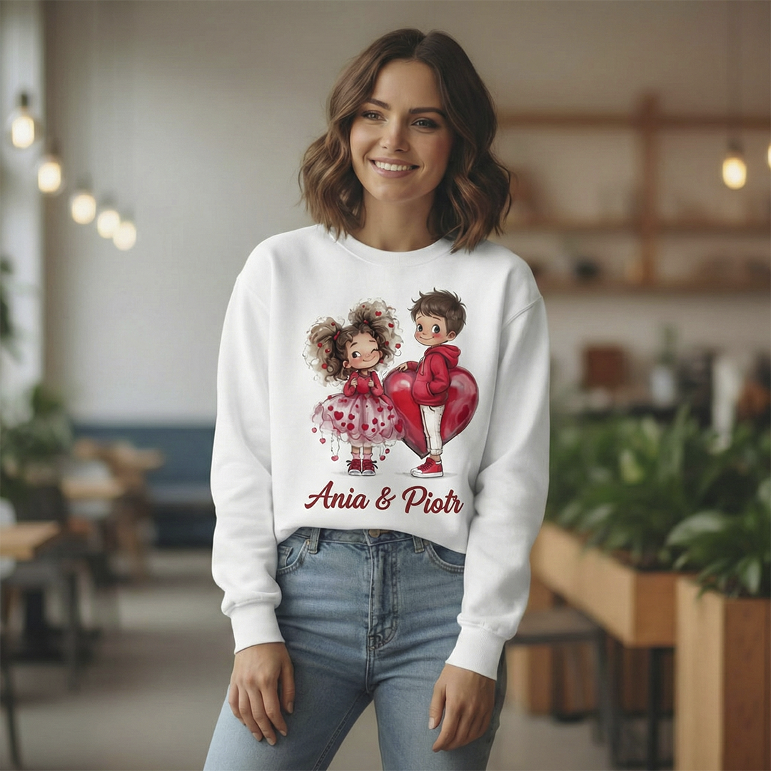 Personalizowana Bluza na Walentynki – Słodka Zakochana Para + Wasze Imiona, Romantyczny Prezent dla Niej
