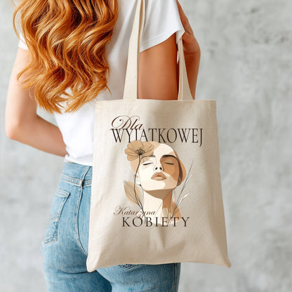 Personalizowana torba „Dla Wyjątkowej Kobiety” z imieniem – elegancka eko shopper – prezent dla niej