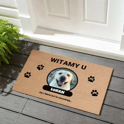 Wycieraczka Witamy u psie ze zdjęciem