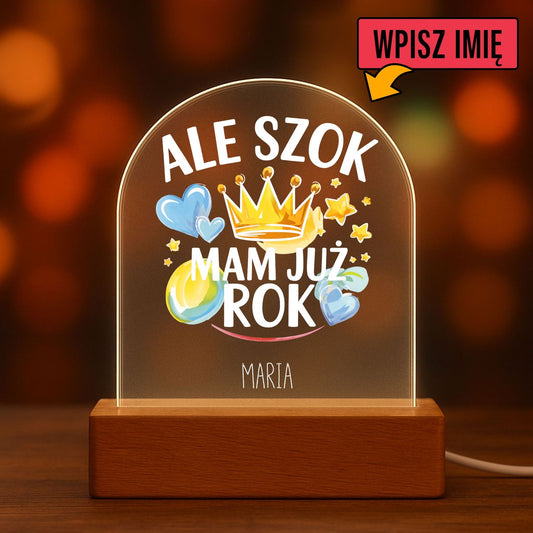 Personalizowana Lampka LED Ale Szok – Mam Już Rok! z Imieniem – Prezent Na 1. Urodziny Dziecka