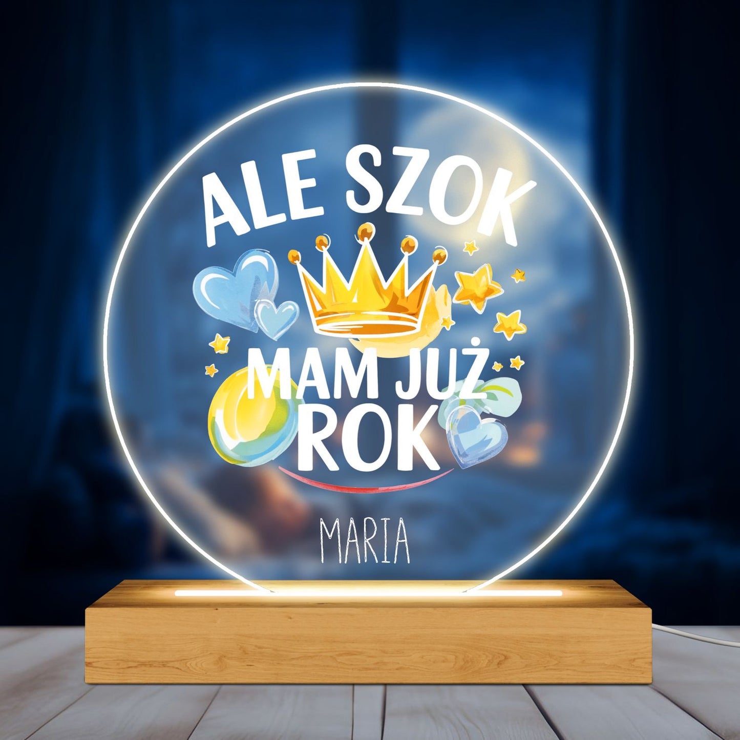 Personalizowana Lampka LED Ale Szok – Mam Już Rok! z Imieniem – Prezent Na 1. Urodziny Dziecka