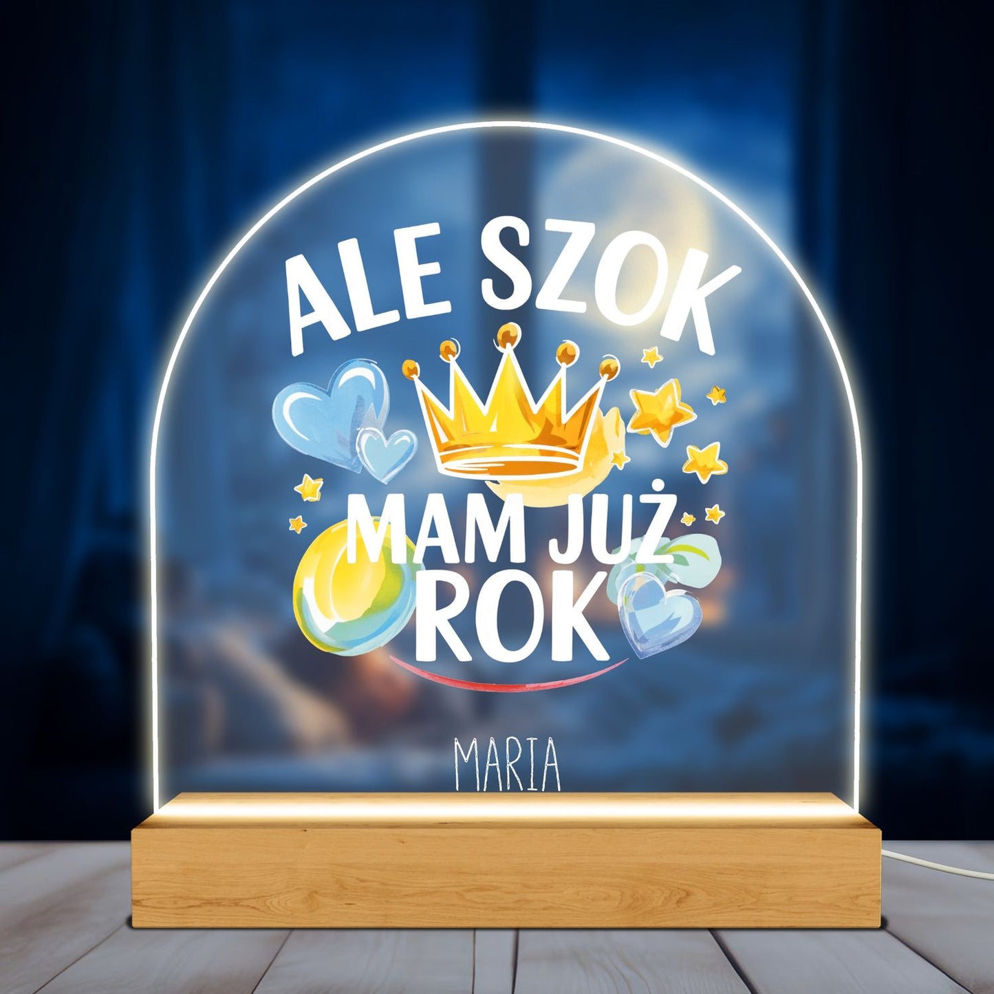 Personalizowana Lampka LED Ale Szok – Mam Już Rok! z Imieniem – Prezent Na 1. Urodziny Dziecka