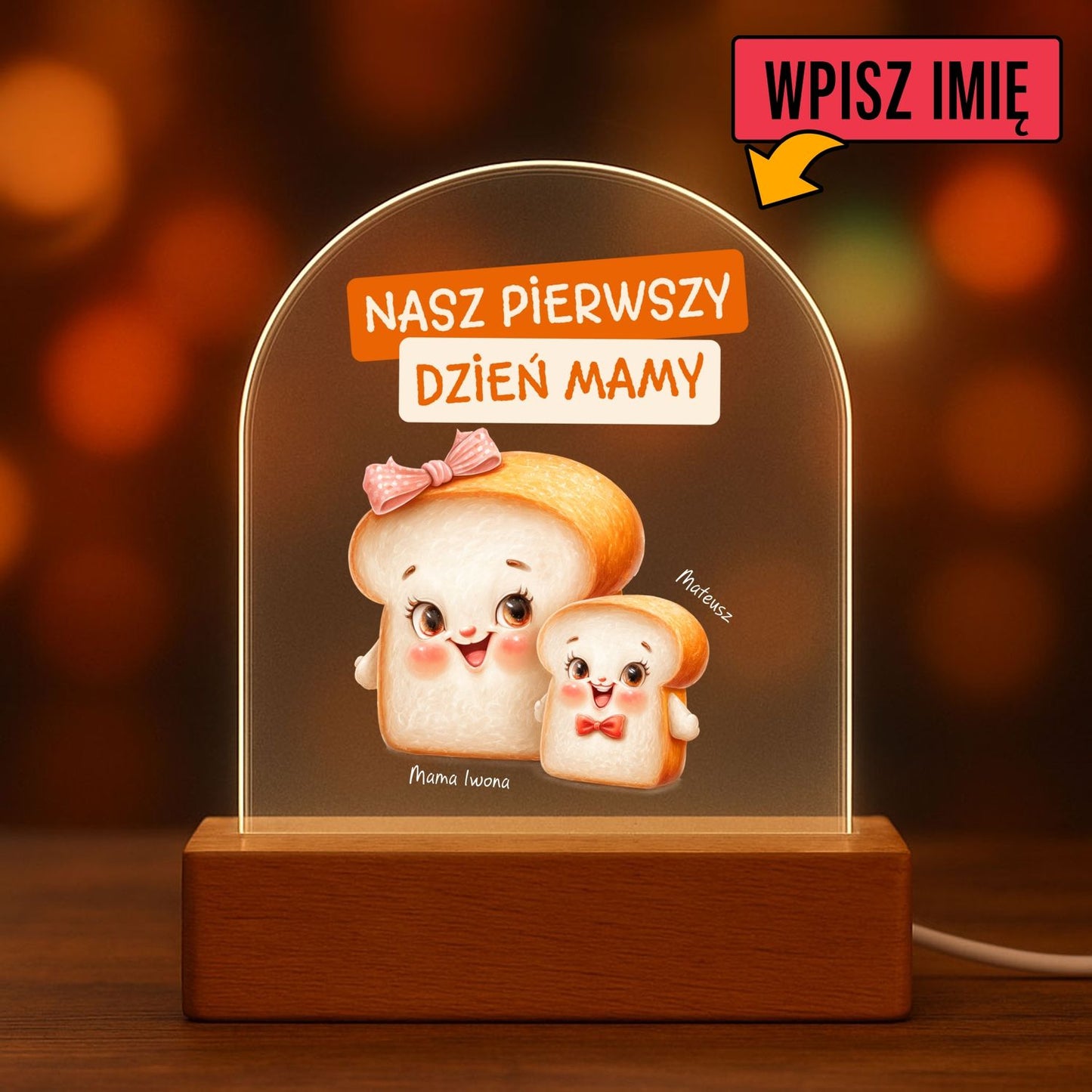 Personalizowana Lampka LED Na Dzień Mamy – Nasz Pierwszy Dzień Mamy z Imionami