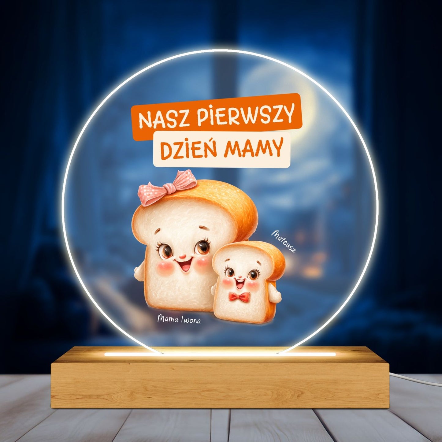 Personalizowana Lampka LED Na Dzień Mamy – Nasz Pierwszy Dzień Mamy z Imionami