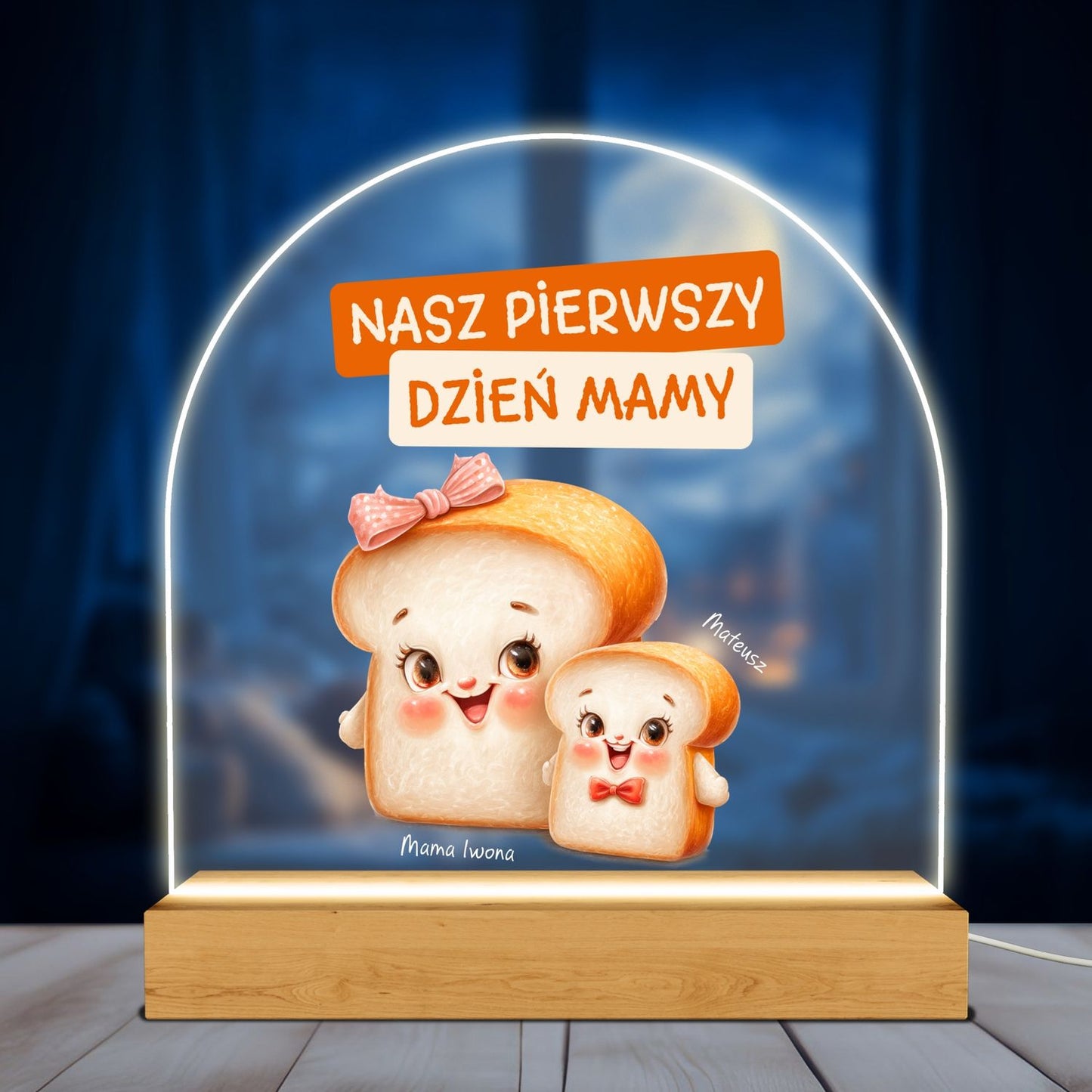 Personalizowana Lampka LED Na Dzień Mamy – Nasz Pierwszy Dzień Mamy z Imionami