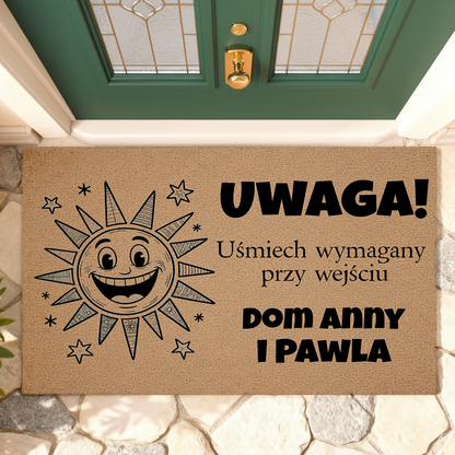 Wycieraczka Personalizowana – Uśmiech Wymagany przy Wejściu