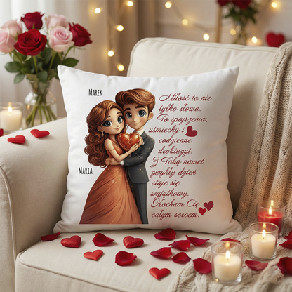 Personalizowana Poduszka na Walentynki z Imionami i Wierszem – Prezent dla Pary