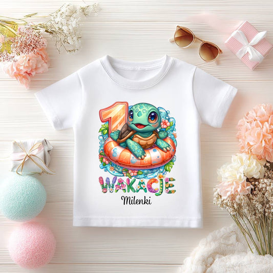 Koszulka „Wakacje” Z Żółwiem – Prezent Na 1. Urodziny