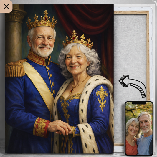 Personalizowany Portret Królewski ze Zdjęcia - Zamień Swoje Zdjęcie w Króla i Królową, Obraz na Płótnie