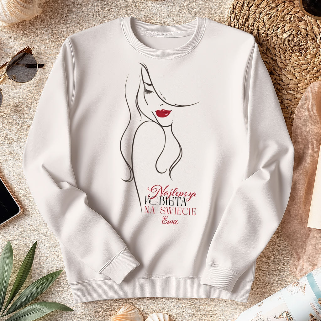 Personalizowana bluza „Najlepsza Kobieta na świecie” z imieniem – koszulka  dla niej – elegancki prezent dla kobiety