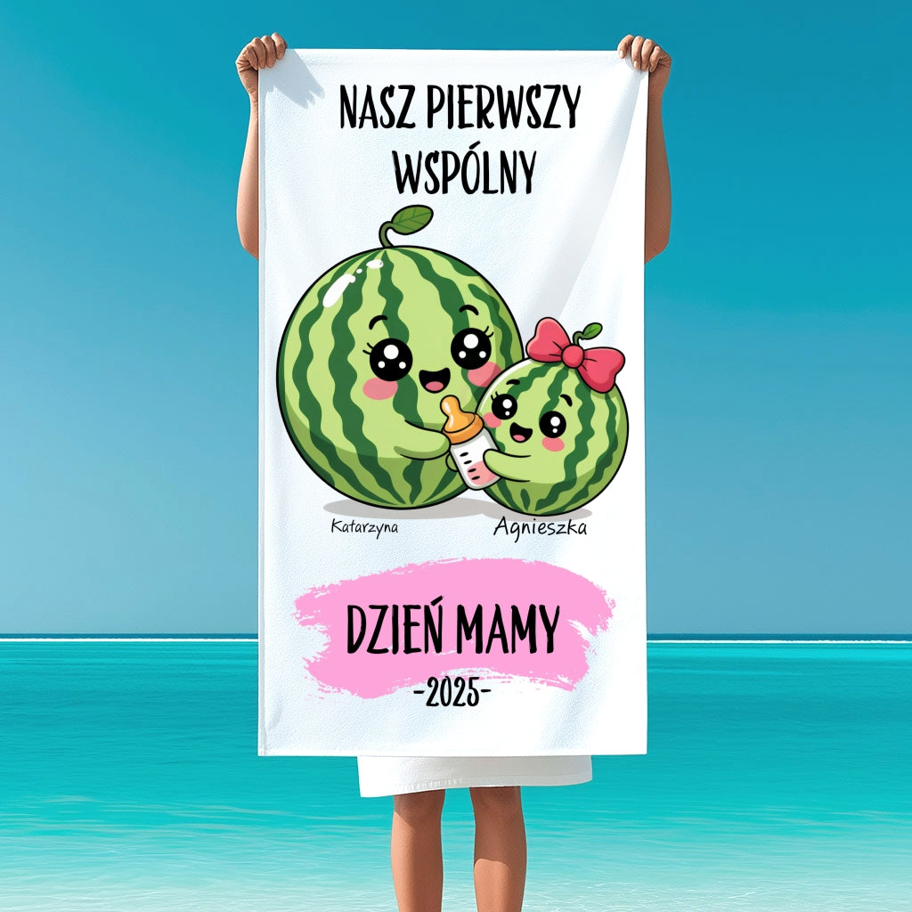 Personalizowany Ręcznik z Imionami Mamy i Dziecka – Nasz Pierwszy Dzień Mamy