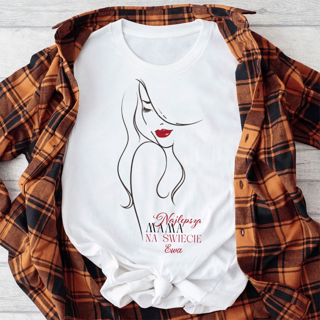 Personalizowana koszulka damska „Najlepsza Kobieta na świecie” z imieniem – prezent dla niej – stylowa bluzka z napisem