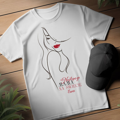 Personalizowana koszulka damska „Najlepsza Kobieta na świecie” z imieniem – prezent dla niej – stylowa bluzka z napisem