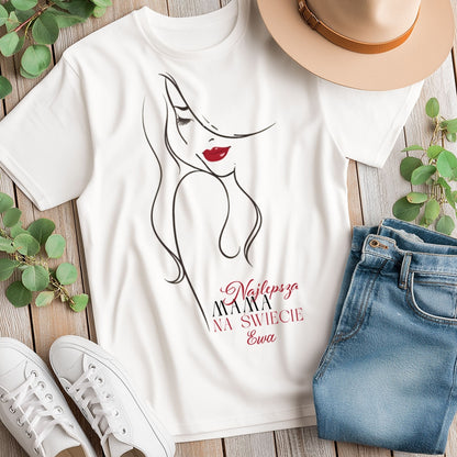 Personalizowana koszulka damska „Najlepsza Kobieta na świecie” z imieniem – prezent dla niej – stylowa bluzka z napisem