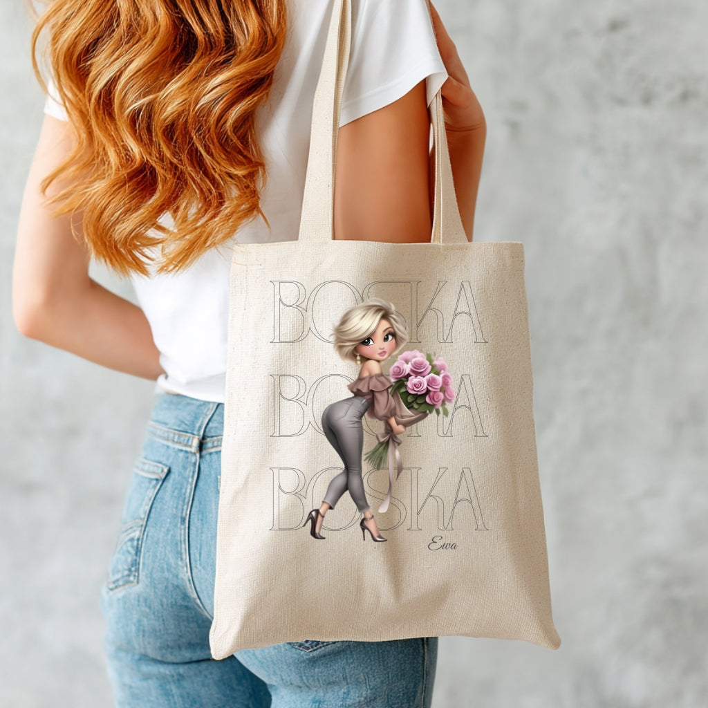Personalizowana Torba "BOSKA" – Twoje Imię, Stylowa Eko Shopperka z Grafiką, Prezent dla Wyjątkowej Kobiety