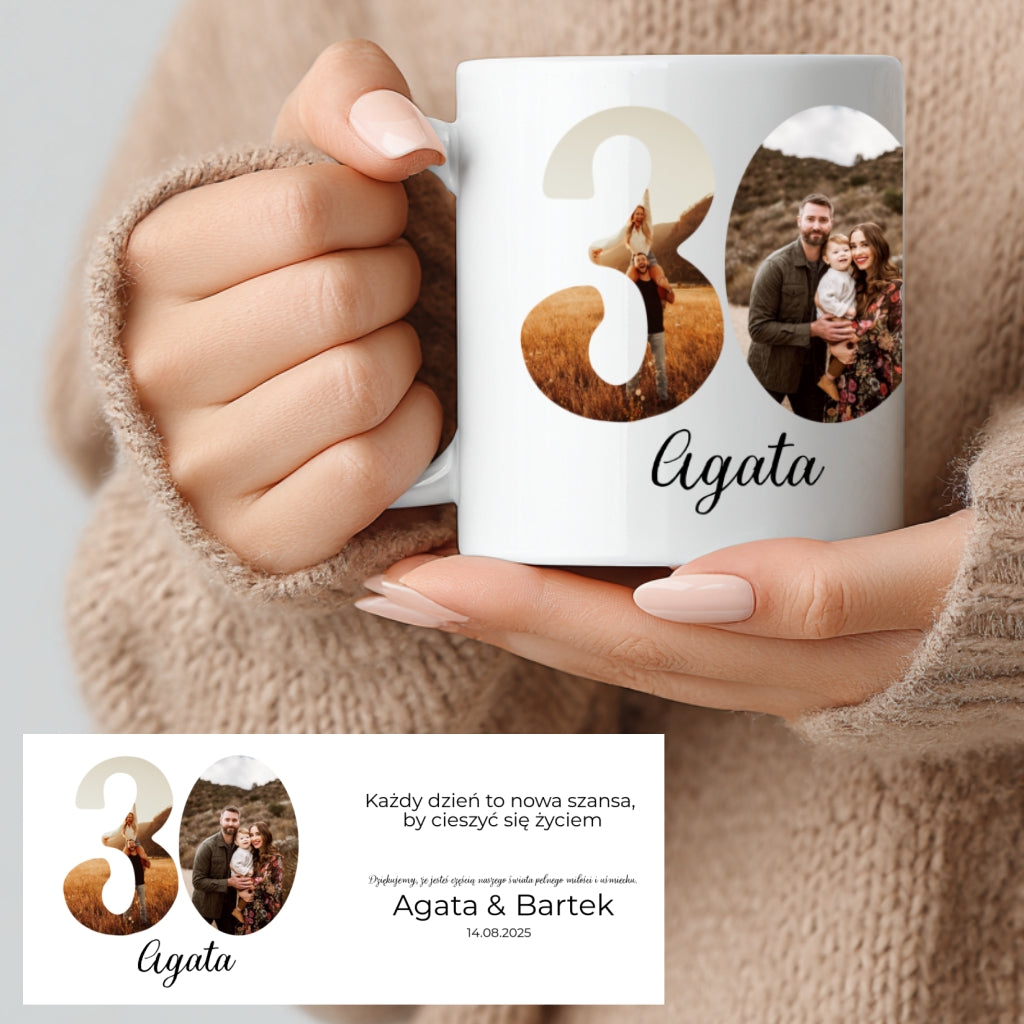 Kubek personalizowany ze zdjęciem i imionami – prezent na 30. rocznicę ślubu.