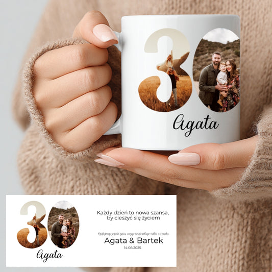 Kubek personalizowany ze zdjęciem i imionami – prezent na 30. rocznicę ślubu.