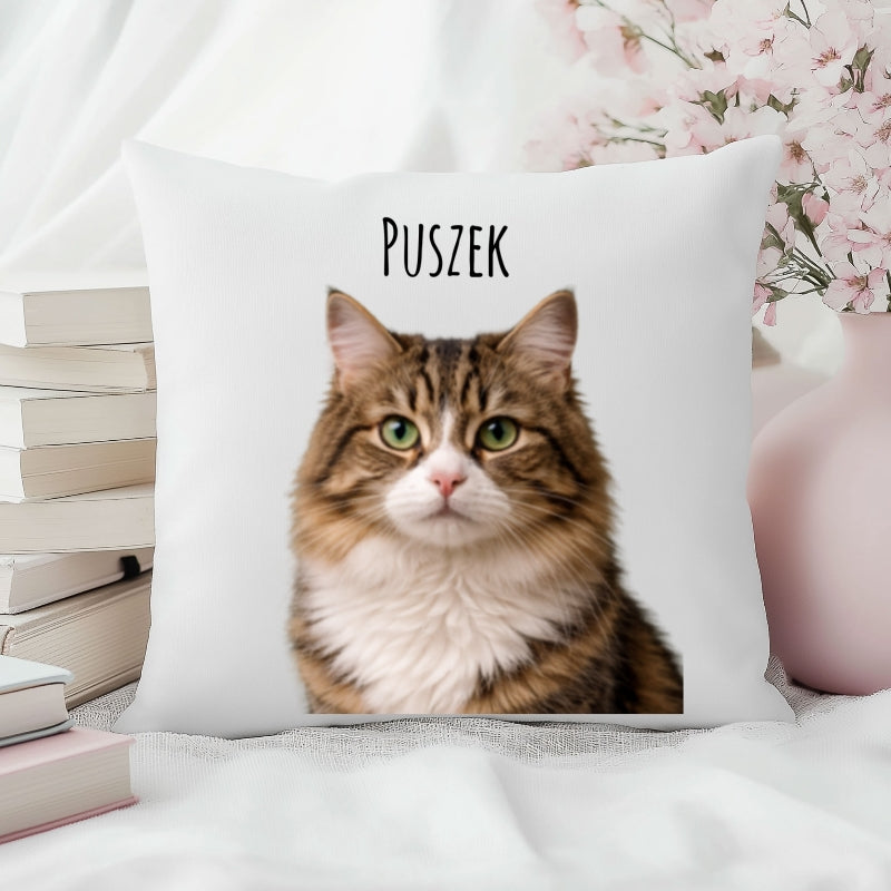 Personalizowana poduszka ze zdjęciem kota i imieniem – realistyczny portret HD, Prezent dla miłośnika kotów