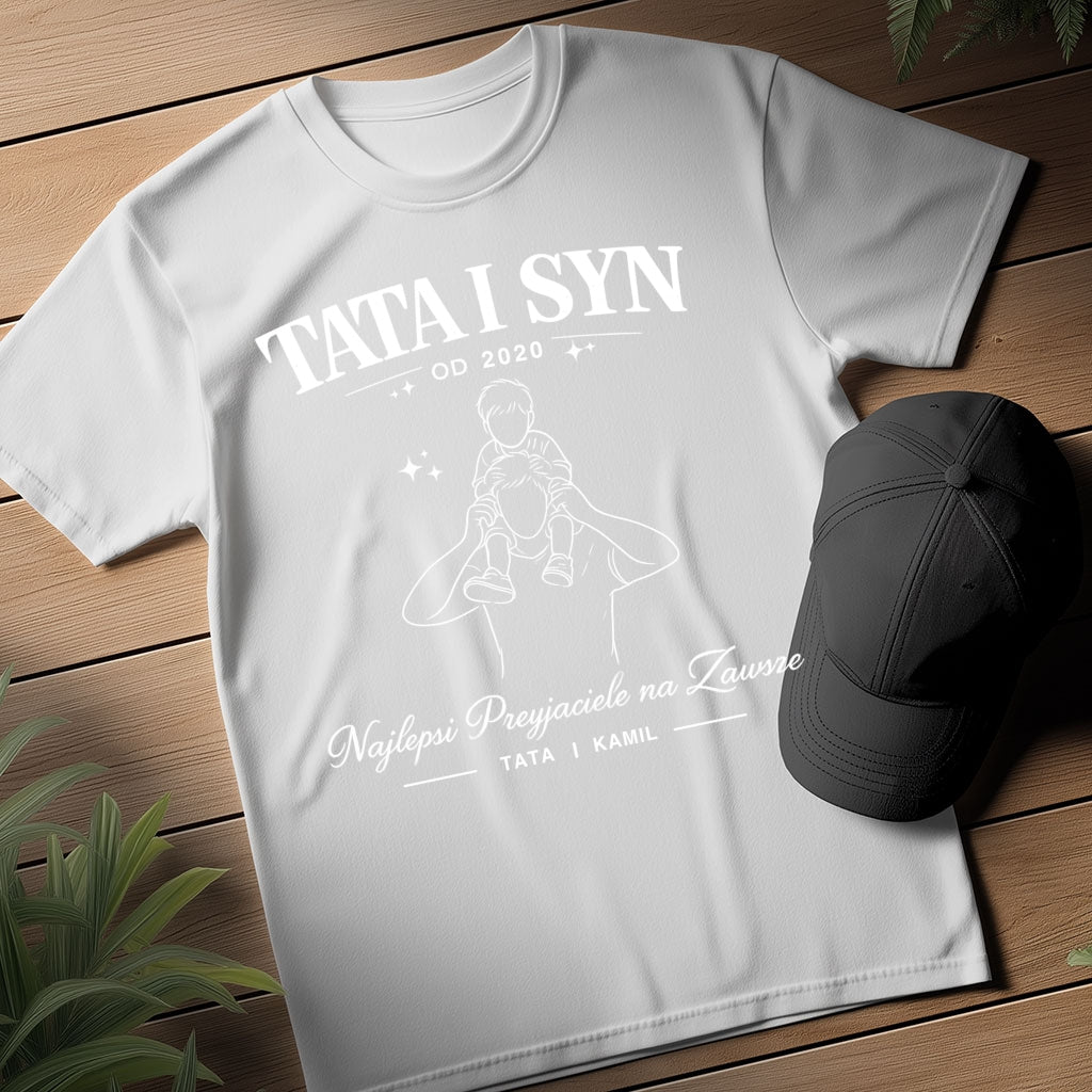 Personalizowana koszulka Tata i Syn z imieniem i rokiem – Najlepsi Przyjaciele na Zawsze, prezent na Dzień Ojca