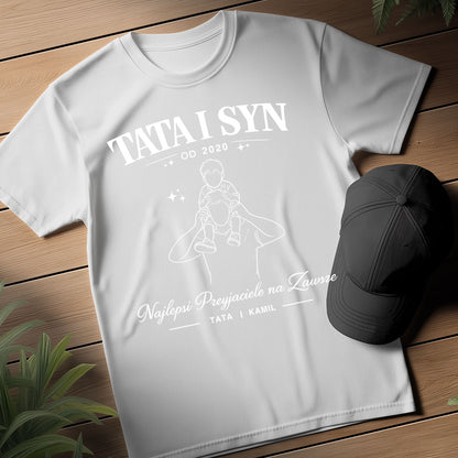 Personalizowana koszulka Tata i Syn z imieniem i rokiem – Najlepsi Przyjaciele na Zawsze, prezent na Dzień Ojca