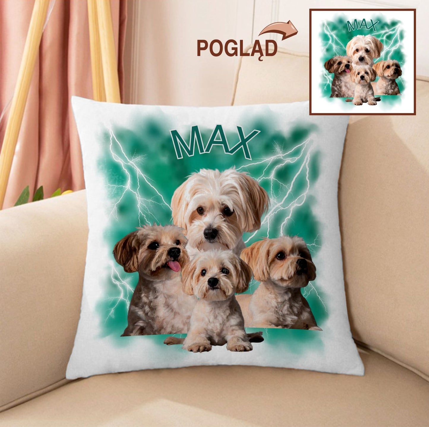 Personalizowana Poduszka z Psem – „Łapy Pełne Miłości” ⚡ Twój Pupil na Poduszce