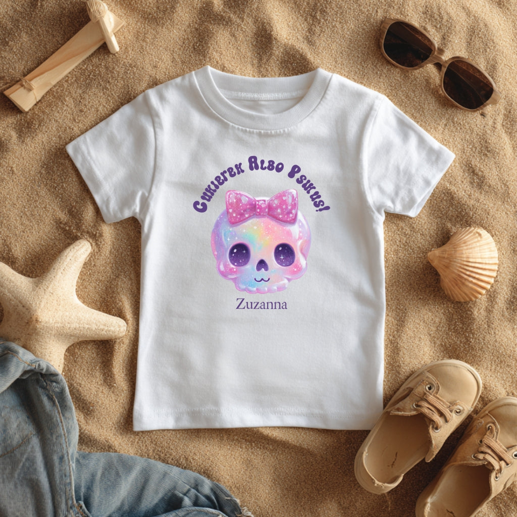 Koszulka Dziecięca na Halloween z Czaszką i Personalizacją – Cukierek Albo Psikus!