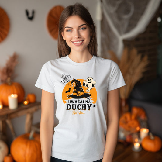Koszulka spersonalizowana „Uważaj na Duchy” – Halloween tshirt z imieniem