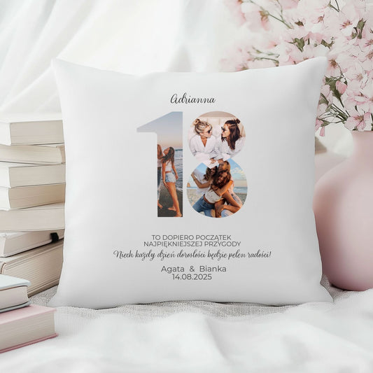 Personalizowana poduszka – Prezent na 18. urodziny ze zdjęciami i imieniem