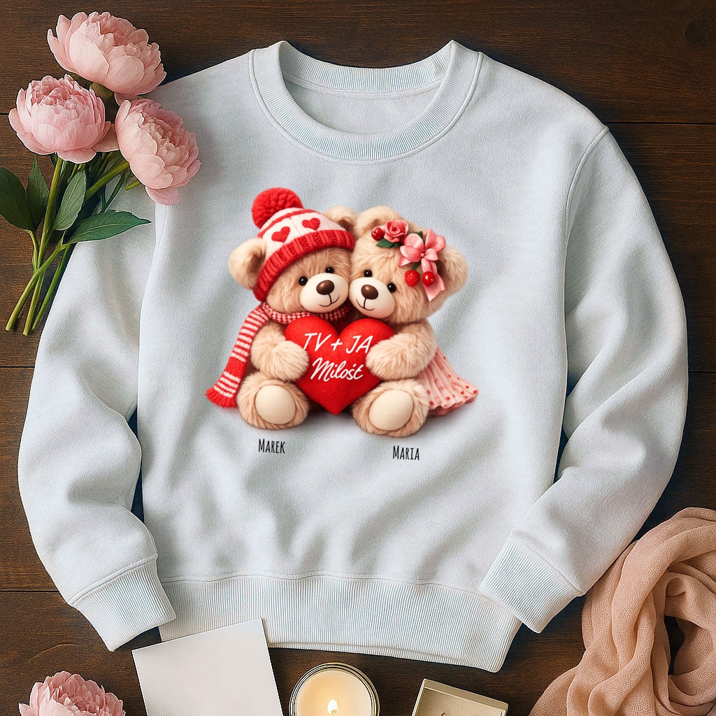 Personalizowana Bluza „Zakochane Misie” z Imionami – Słodki Prezent na Walentynki