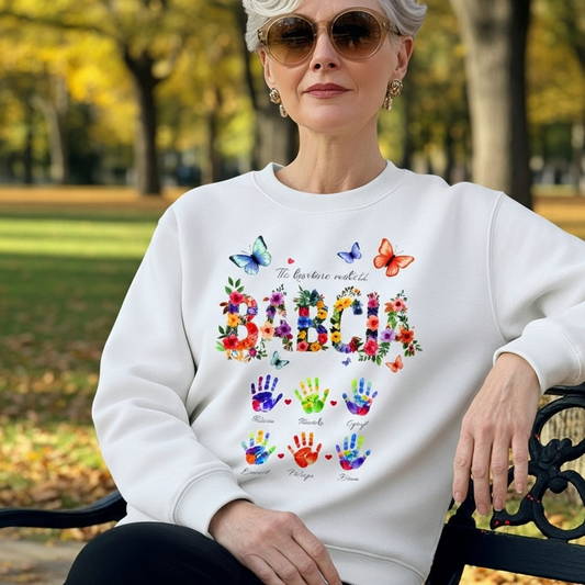 Personalizowany Bluza „Babcia – Tu kwitnie miłość” z Imionami Wnuków