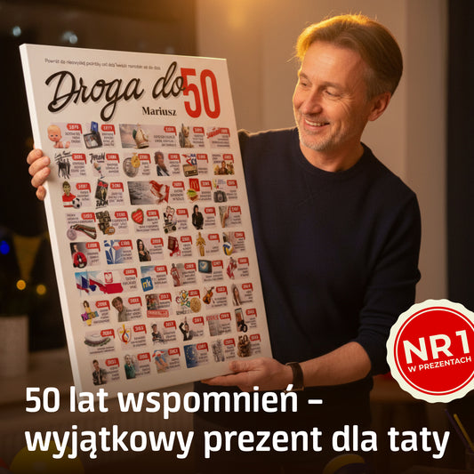 Plakat personalizowany – 50 lat wspomnień, idealny prezent dla taty