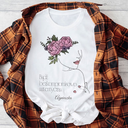 Personalizowana Bluza "Bezkompromisowo Autentyczna" – Twoje Imię, Minimalistyczny Design Line Art, Wyjątkowy Prezent dla Niej