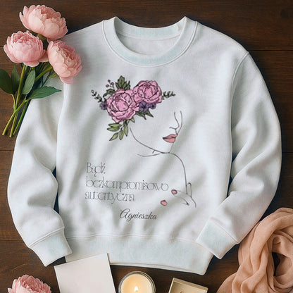 Personalizowana Bluza "Bezkompromisowo Autentyczna" – Twoje Imię, Minimalistyczny Design Line Art, Wyjątkowy Prezent dla Niej