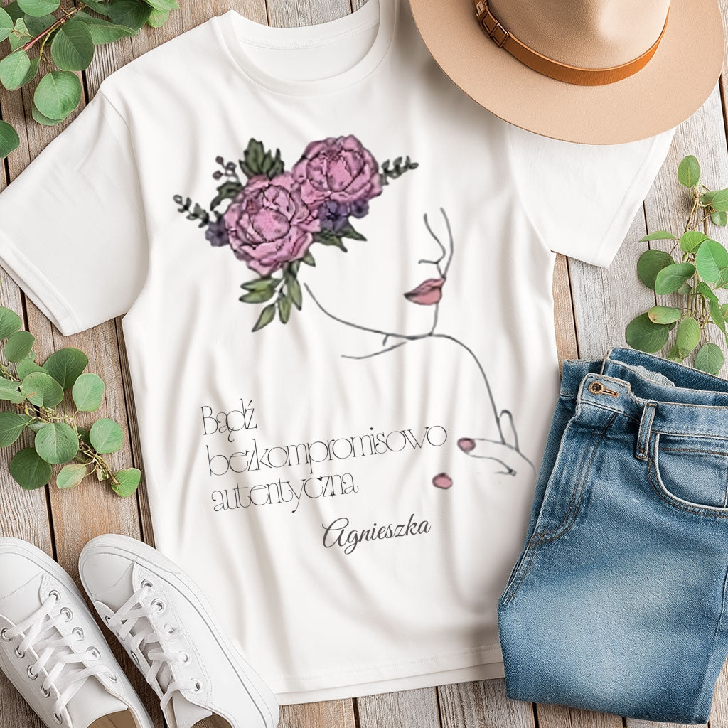 Personalizowana Bluza "Bezkompromisowo Autentyczna" – Twoje Imię, Minimalistyczny Design Line Art, Wyjątkowy Prezent dla Niej