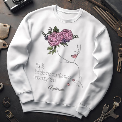 Personalizowana Bluza "Bezkompromisowo Autentyczna" – Twoje Imię, Minimalistyczny Design Line Art, Wyjątkowy Prezent dla Niej