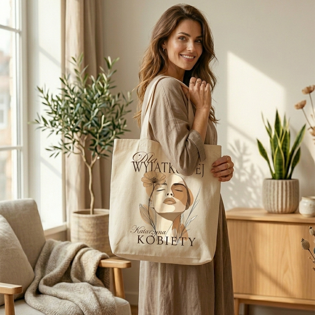 Personalizowana torba „Dla Wyjątkowej Kobiety” z imieniem – elegancka eko shopper – prezent dla niej