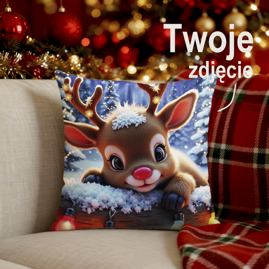 Zimowa Poduszka Dekoracyjna z Reniferkiem dla Dzieci i Dorosłych