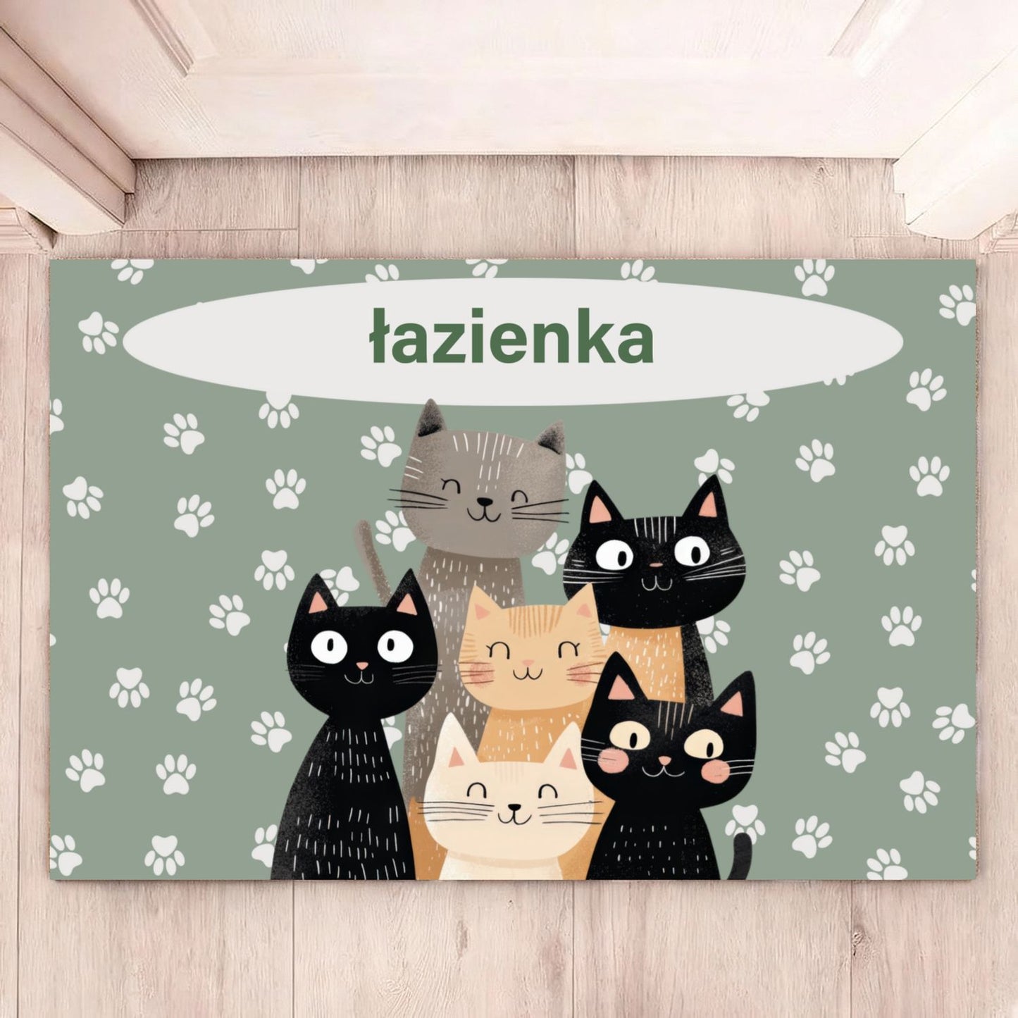 Mata łazienkowa z kotami i napisem, Personalizowany dywanik „łazienka” lub imię, Idealna do domu i dla dzieci